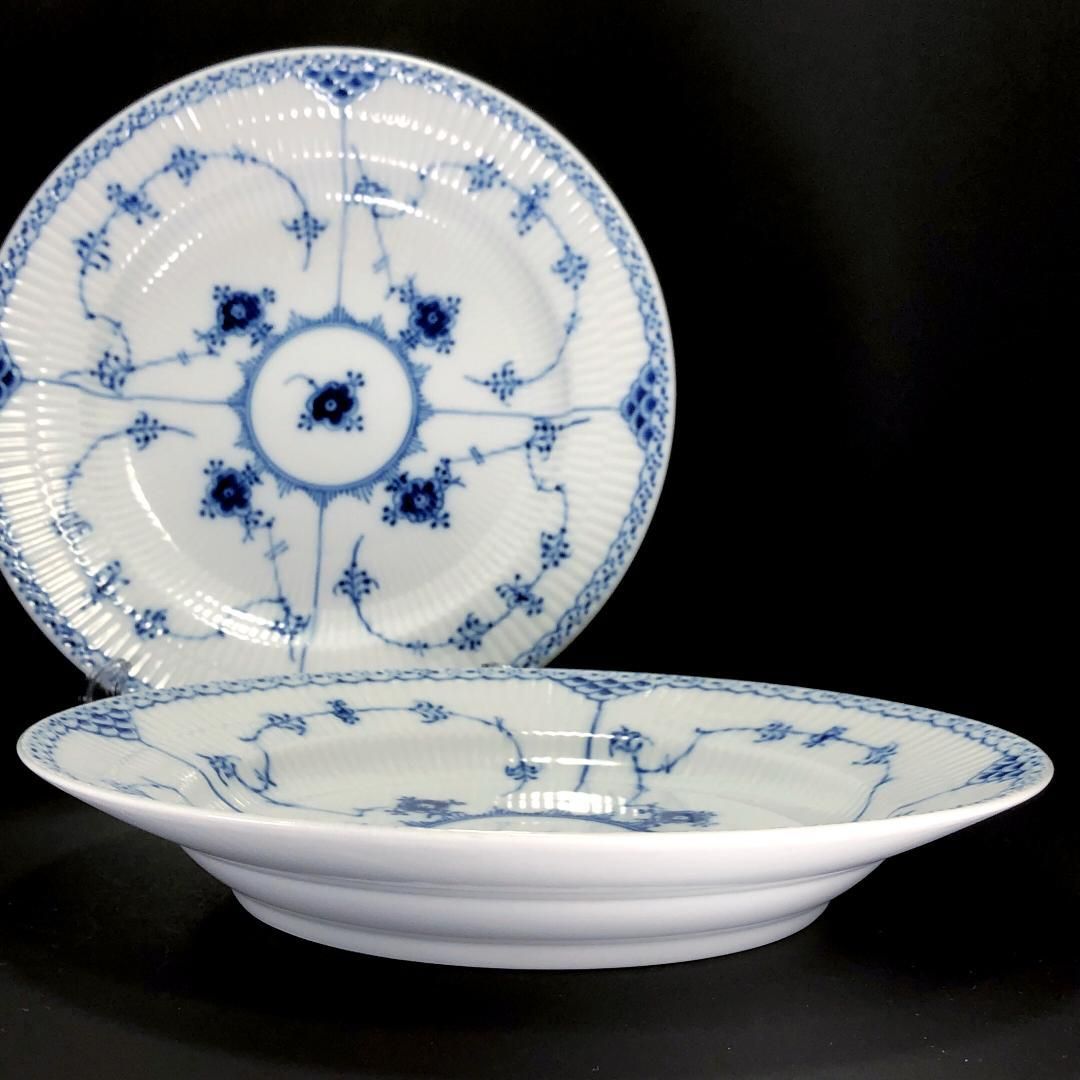 Royal Copenhagen ロイヤルコペンハーゲン ブルーフルーテッド ハーフレース ペア プレート 26cm 陶器 ホワイト ブルー
