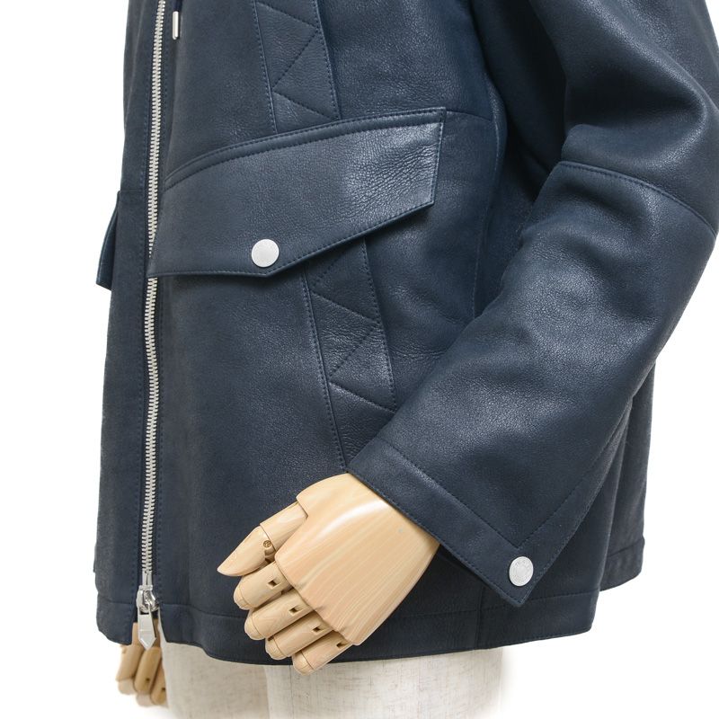 HERMÉS ネイビー アウター エルメス レザージャケット ラムレザー ネイビー メンズ 48