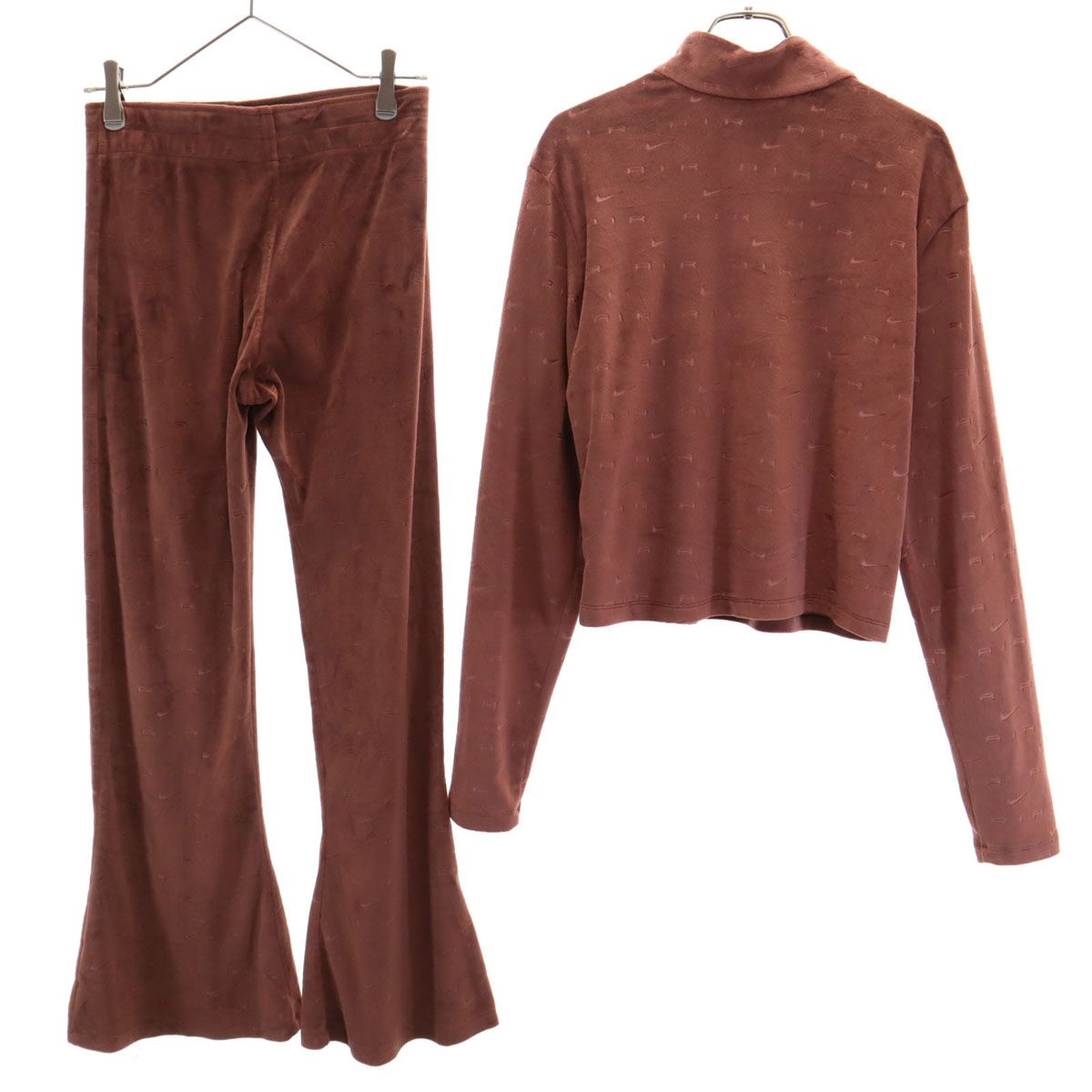 NIKE ナイキ ベロア ハーフジップ ウェア 上下 セットアップ XXL ブラウン レディース 古着