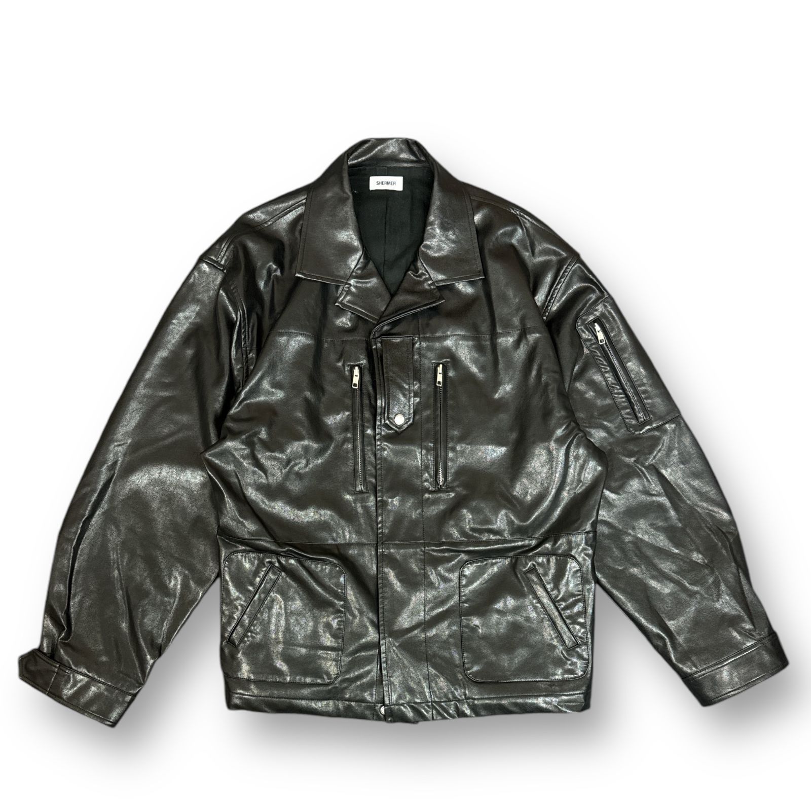定価59400円 SHERMER 24SS V-LEATHER COMBAT JACKET SHM24SS-203 