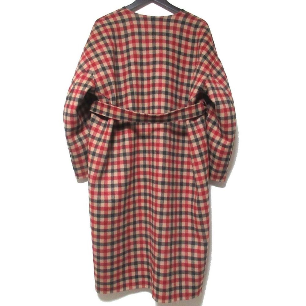 美品 20AW Drawer ドゥロワー リバーチェックVネックコート カシミヤ