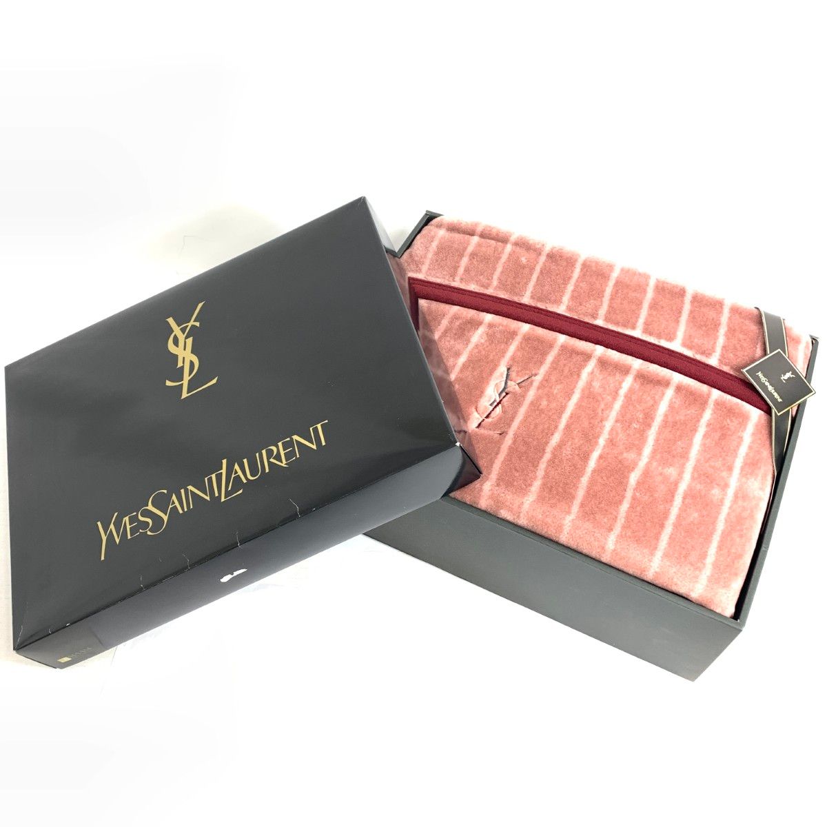 YvesSaintLaurent YSL イヴサンローラン ニューマイヤー 毛布 ボルドー YSLロゴ ヴィンテージ アクリル 贈答品 240001138732