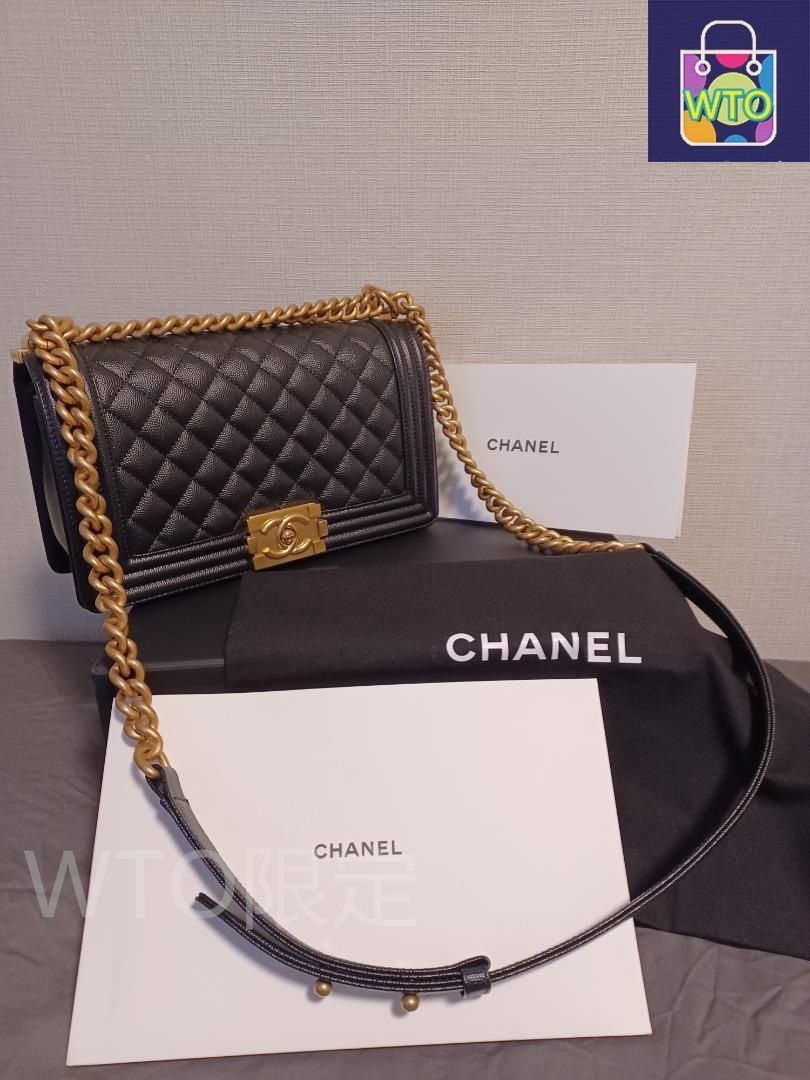 CHANELボーイシャネル キャビアスキン 黒 ショルダーバッグ-WTO