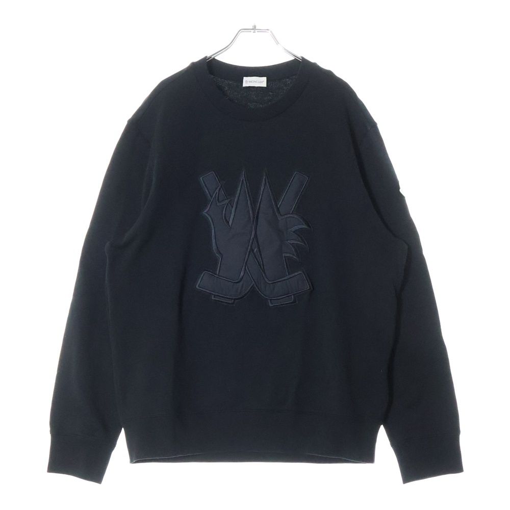 23AW★モンクレール ロゴ スウェット FELPA GIROCOLLO 黒 M MONCLER (モンクレール) 23AW FELPA GIROCOLLO ホッケー ワッペンロゴ