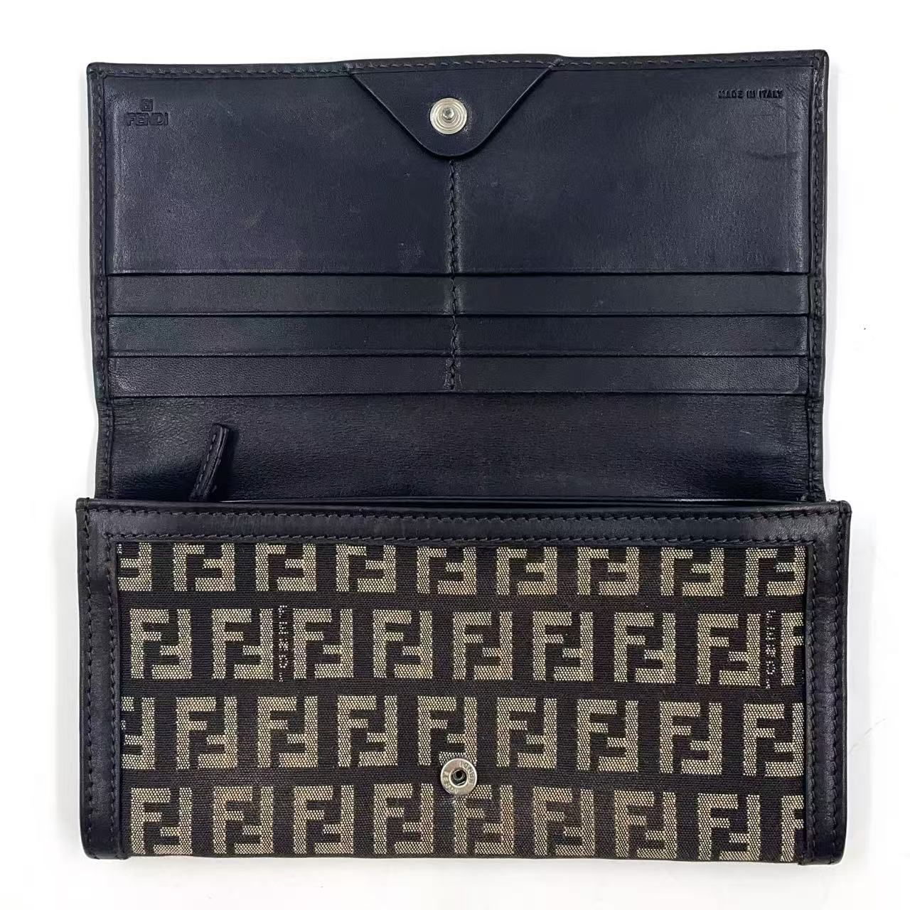 FENDI ズッキーノ 長財布 8M0000 レザー×キャンバス ブラウン