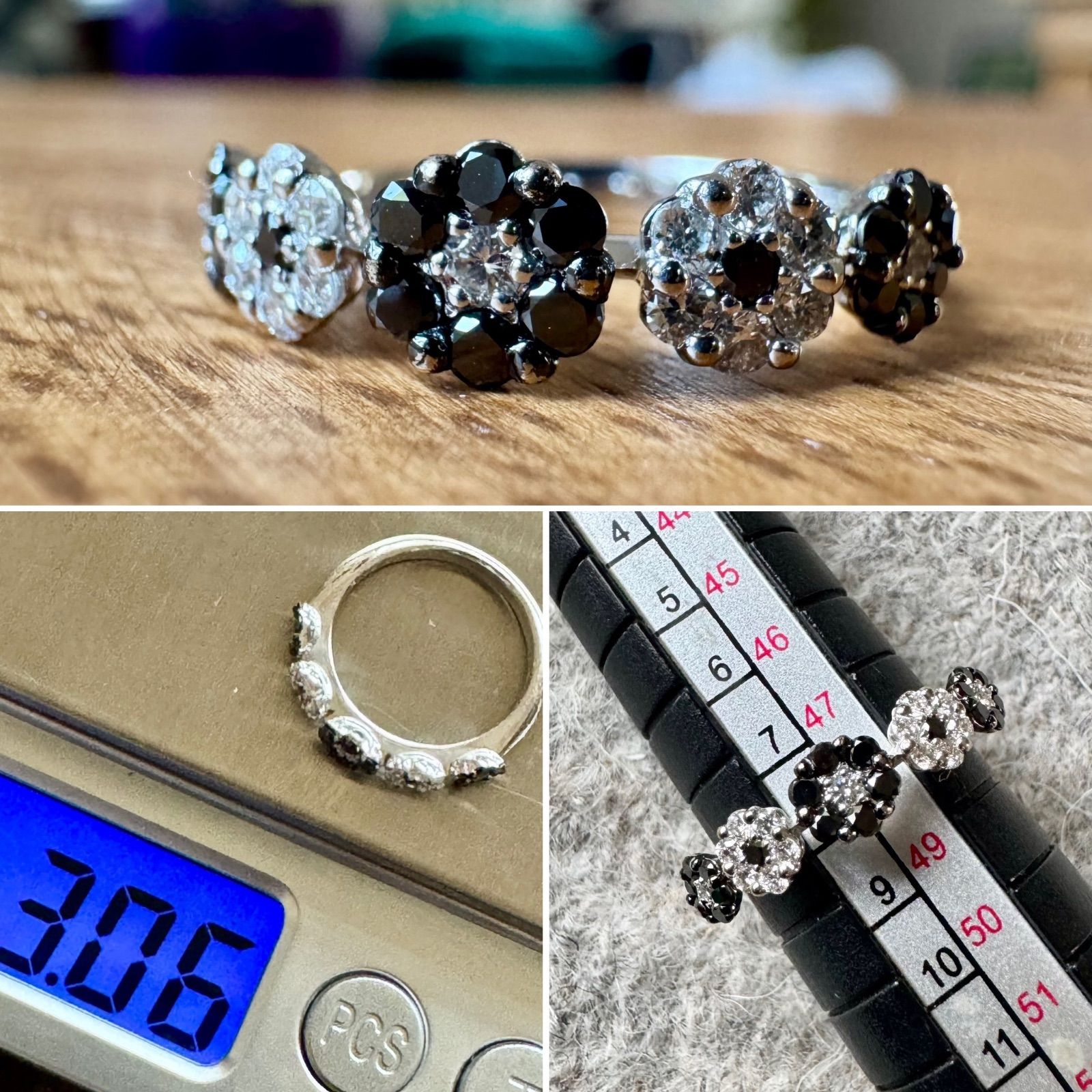 ポンテヴェキオ◆K18*8号*ブラックダイヤ×ダイヤモンドリング*指輪*フラワー ポンテヴェキオ◇K18*8号*ブラックダイヤ×ダイヤモンドリング