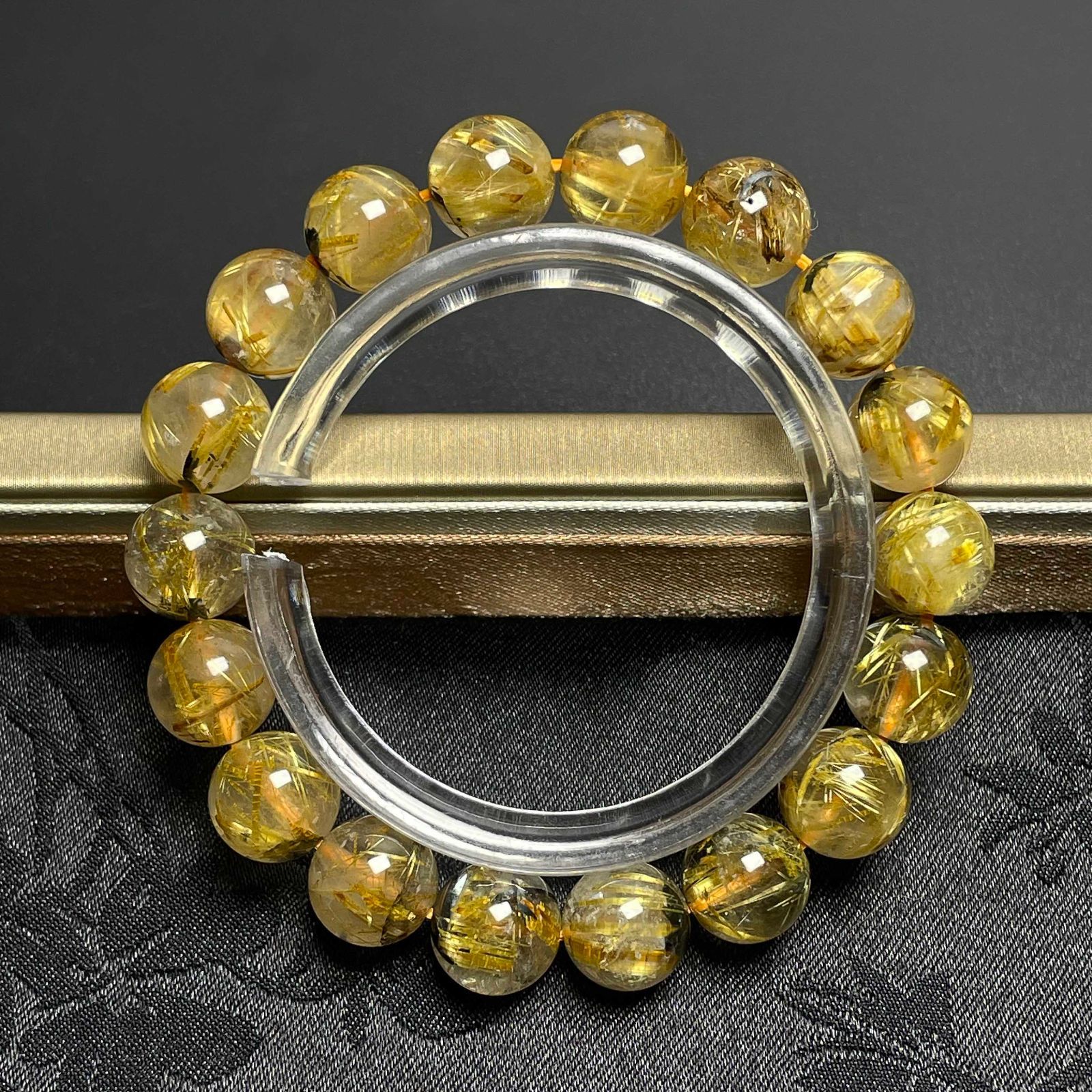 在庫切れ 逸品 EU製太陽花タイチンルチル黄金針水晶 金運 開運 ゴールド ブレスレット パワーストーン プレゼント ギフト 10.4-10.9mm 0205M2175