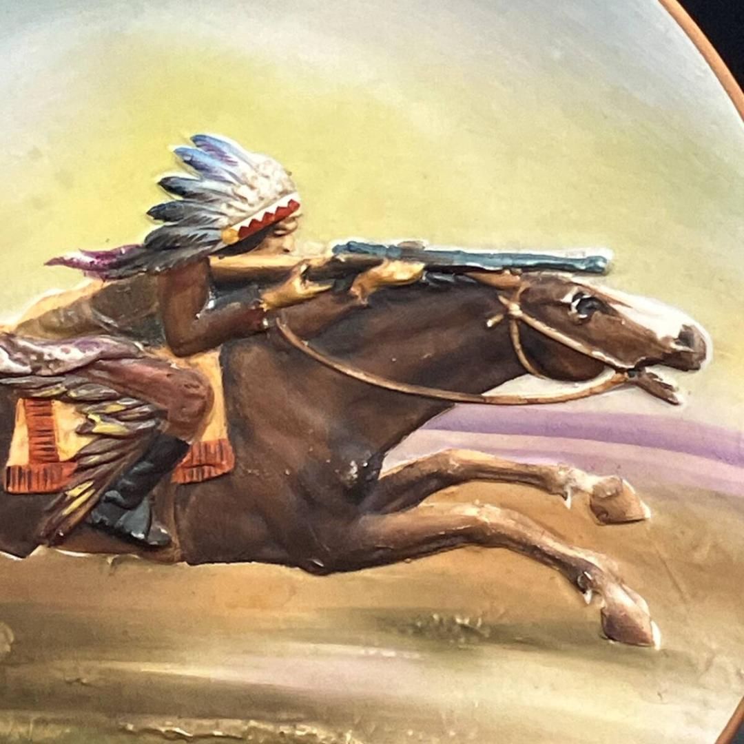 オールドノリタケ 明治期 モールド装飾 大皿 インディアン射撃図　狩猟図 大銘品 !! 】オールドノリタケ 明治期 モールド装飾 大皿