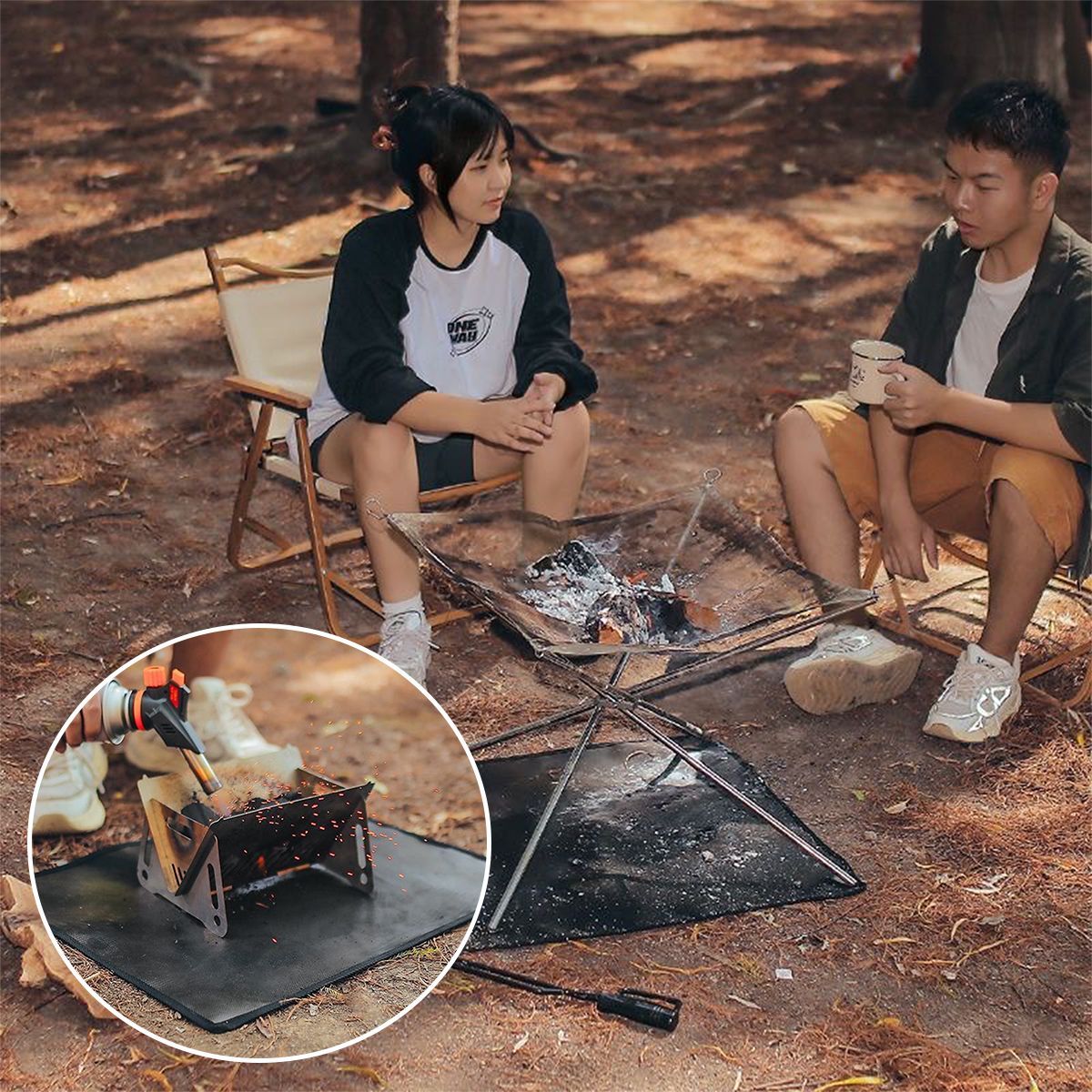 焚火シート 80×60cm 耐熱温度500℃ ハトメ付き 防火マット 耐熱シート 