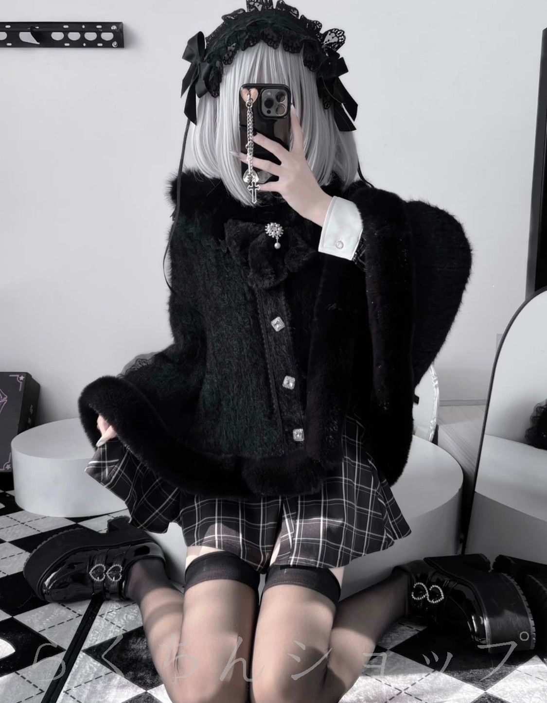 ふわふわ?リボン ケープコート ポンチョ アウター サブカル 服 ロリィタ 長袖 地雷系 量産型 ゴスロリ 渋谷 原宿 病みかわい