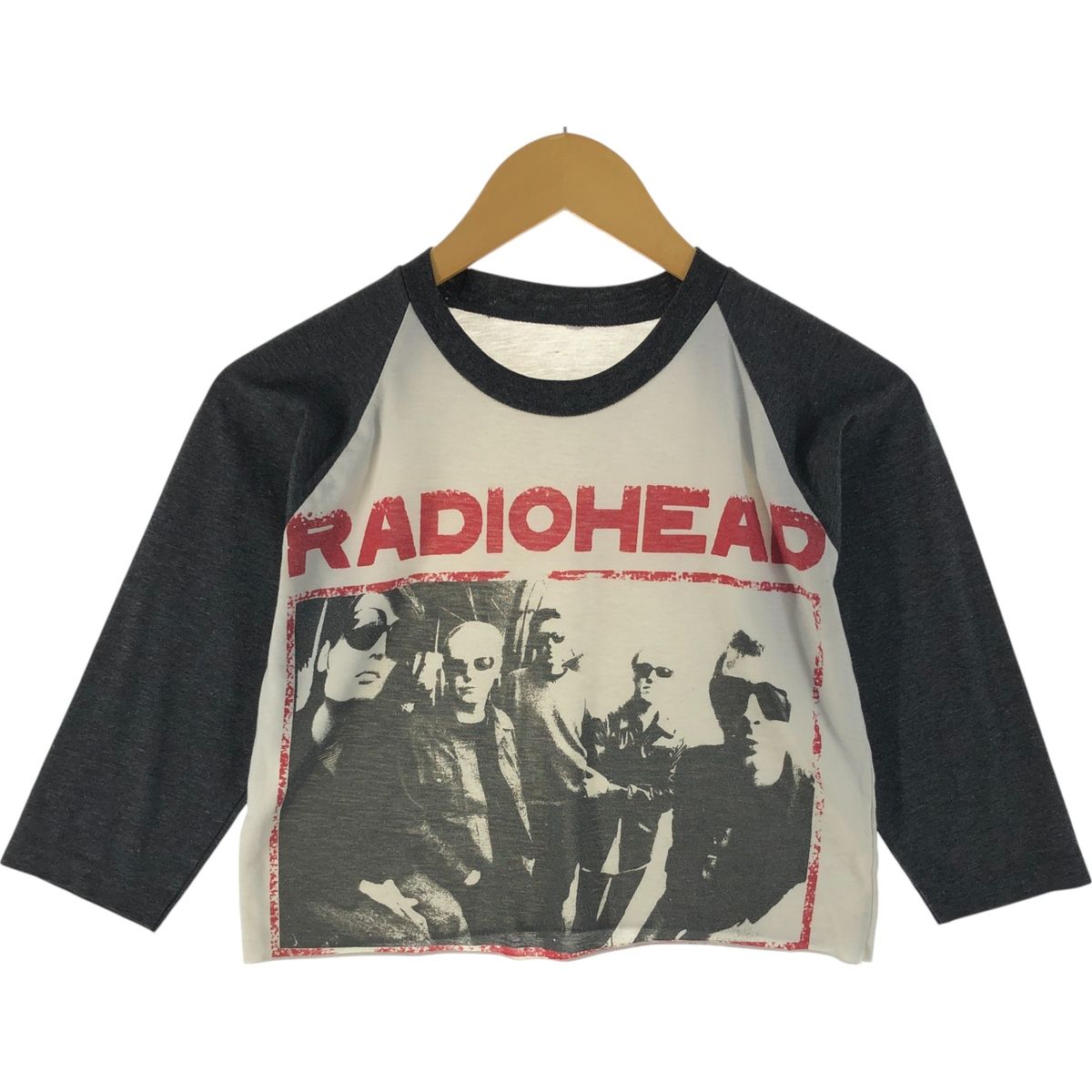 古着 RADIOHEAD レディオヘッド カットオフ 七分袖 ラグラン バンドTシャツ バンT レディースS相当|eaa537213