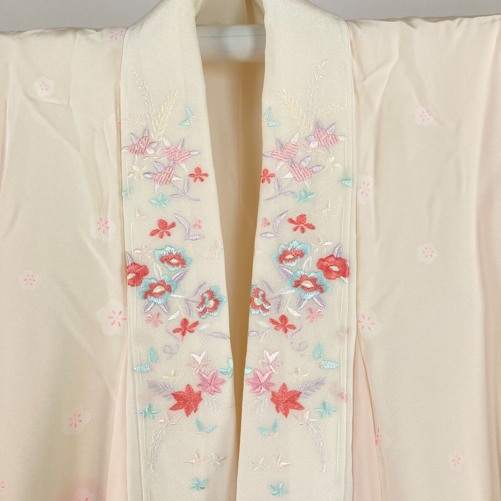 襦袢 振袖用 絞り 梅文様 桃橙色 正絹 広衿 袖無双 長襦袢 仕立て