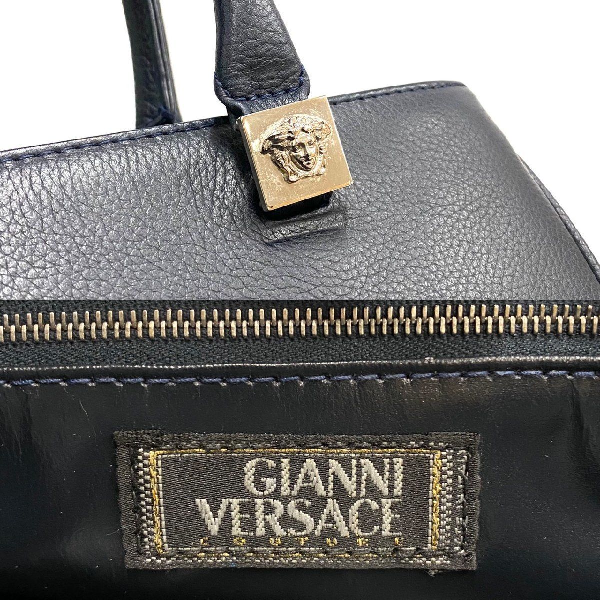 極上 美品 希少品 VERSACE ヴェルサーチ メデューサ ロゴ 金具 レザー