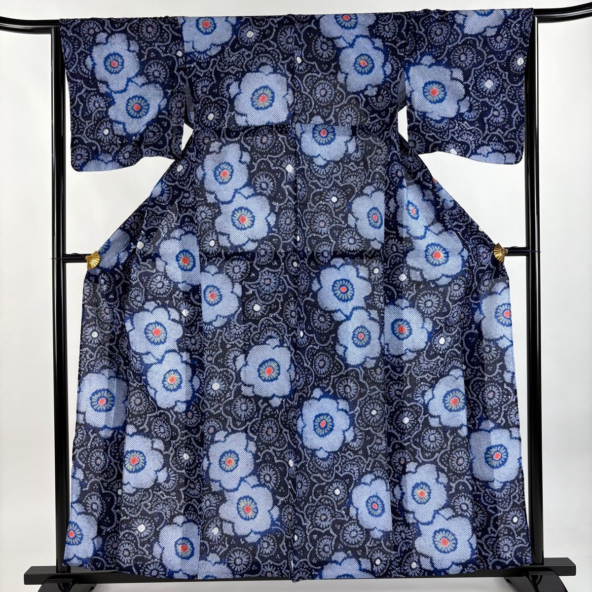 浴衣 身丈160.5cm 裄丈65.5cm M 絞り浴衣 梅 紺色 綿 名品