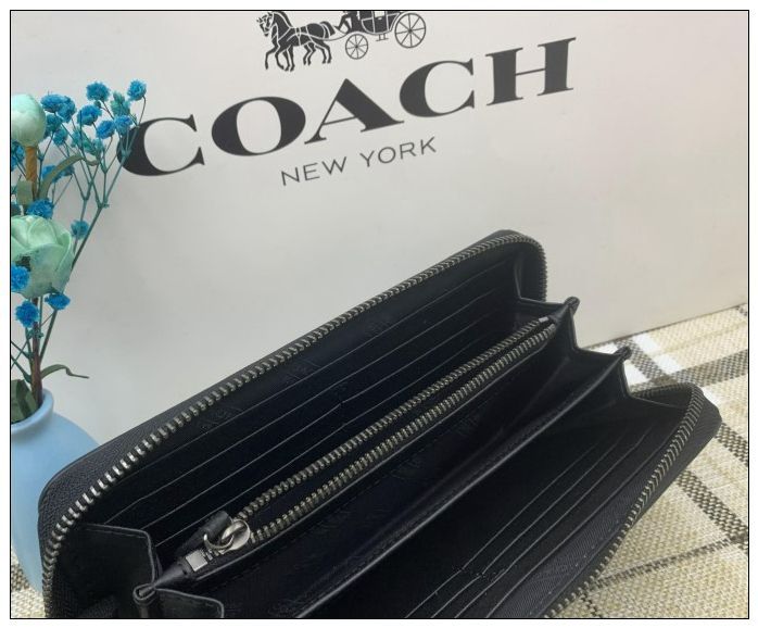 COACH 長財布 コーチ 財布 チャコール×ブラック ラウンドファスナー