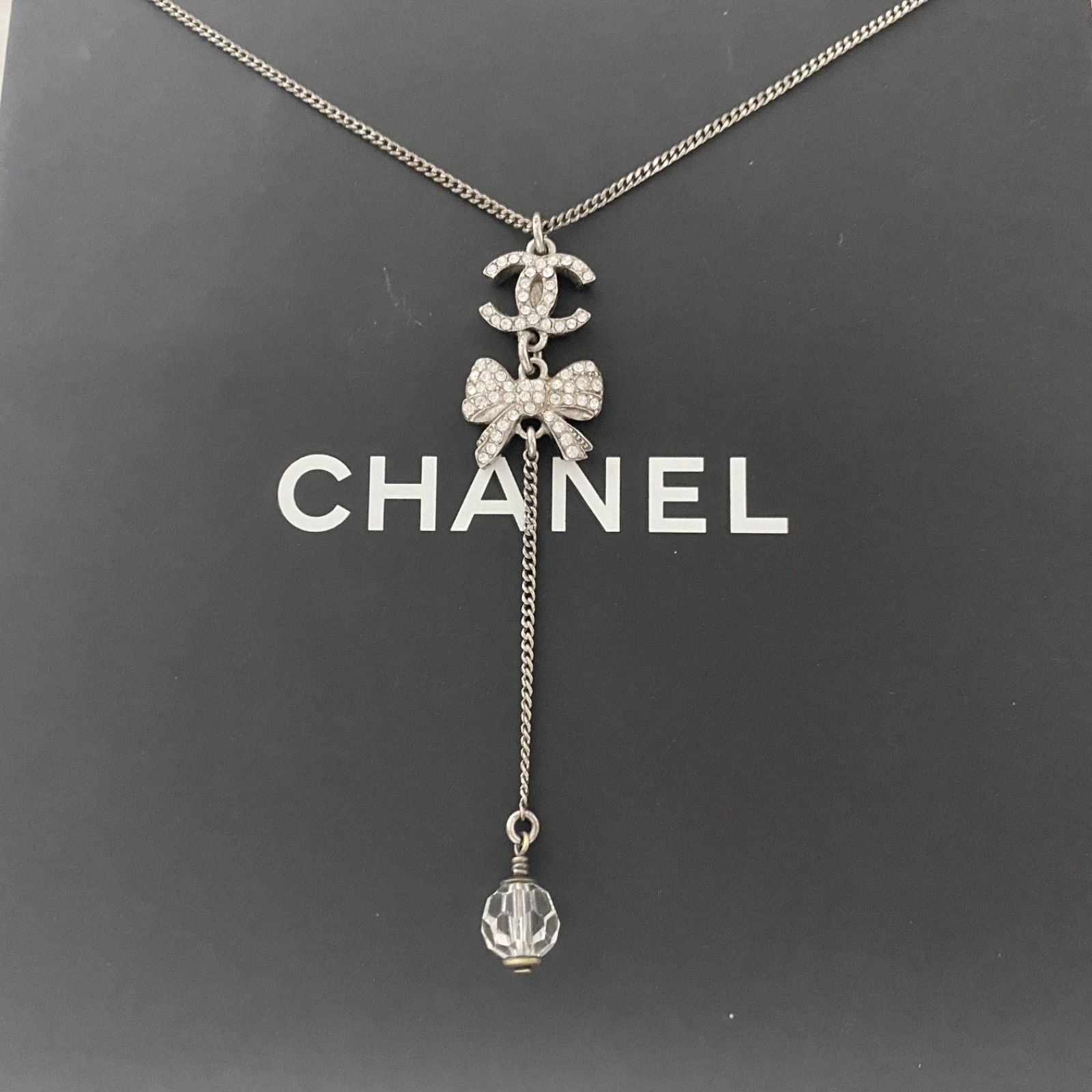 CHANEL シャネル　ネックレス　ココマーク　リボン　ストーン　スイング　石　ゴールド2　☆