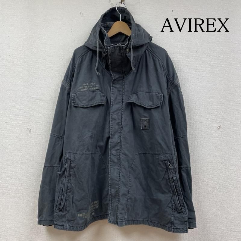 AVIREX アヴィレックス ジャケット、上着 ジャンパー、ブルゾン 硫化染め ミリタリー ファティーグ ジャケット ジップ ブルゾン フェードブラック ロゴ プリント サイズ5L