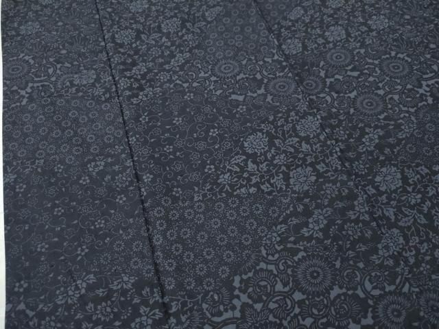 平和屋着物○上質な小紋 藍 型染め 紬地 鳳凰更紗菊花唐草文 正絹 逸品