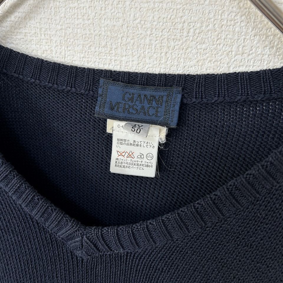 【イタリア製】GIANNI VERSACE コットンニット　セーター　ネイビー ジャンニ ヴェルサーチ GIANNI VERSACE ヴィンテージ コットン