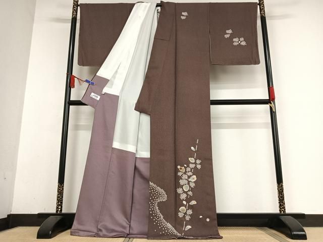 平和屋着物○二代目 川村久太郎 訪問着 お召地 兎 草花文 正絹 逸品 未