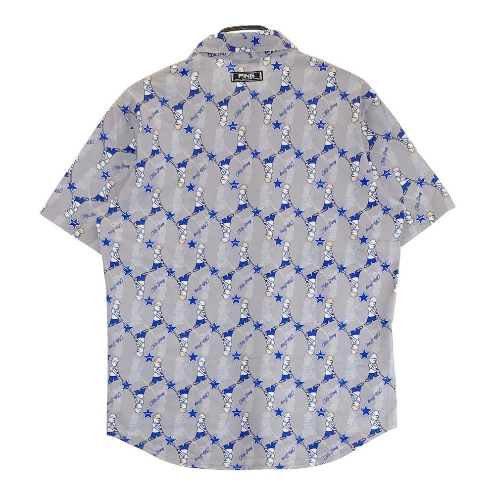 サイズ：L PING ピン 2024年モデル 半袖ポロシャツ 刺繍 総柄 グレー系