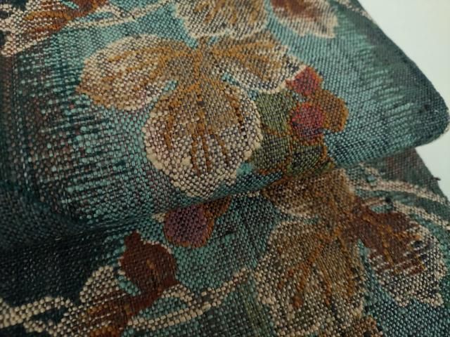 平和屋着物●八寸名古屋帯　紬地　葡萄蔦の葉文　正絹　逸品　未使用　DAAX4784ps 平和屋着物○八寸名古屋帯 紬地 葡萄蔦の葉文 正絹