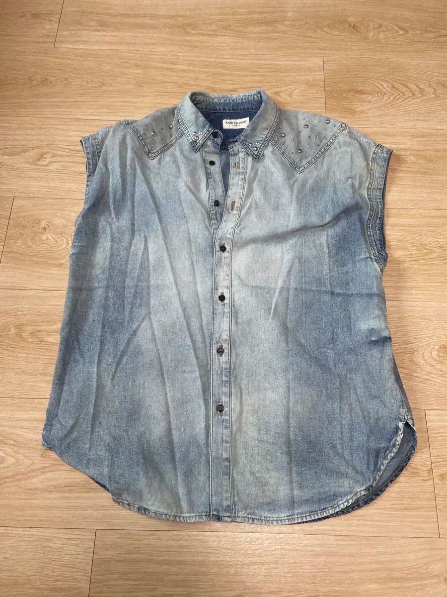 XXL Saint Laurent サン ローラン SS22 ノースリーブ スタッズ デニム シャツ ジャケット