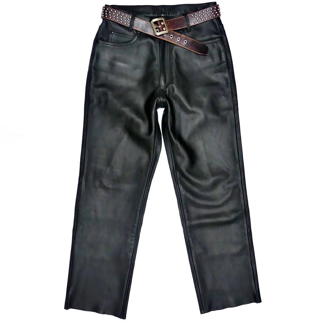 カドヤ レザーパンツ メンズ W32 黒 本革 ロック 革パンツ 皮AA1057 カドヤ レザーパンツ メンズ W32 黒 本革 ロック 革パンツ 皮AA1057