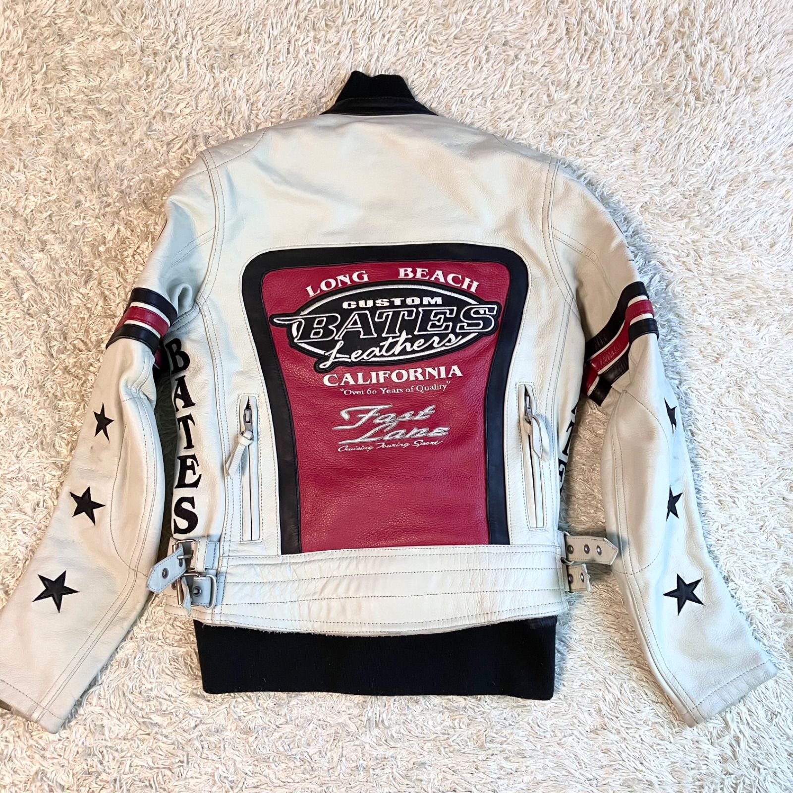 H*a様 カスタム　ベイツ　CUSTOM BATES レザージャケット　ホワイト BATES ベイツライダースジャケット 本革ライディング ジャケット 防寒