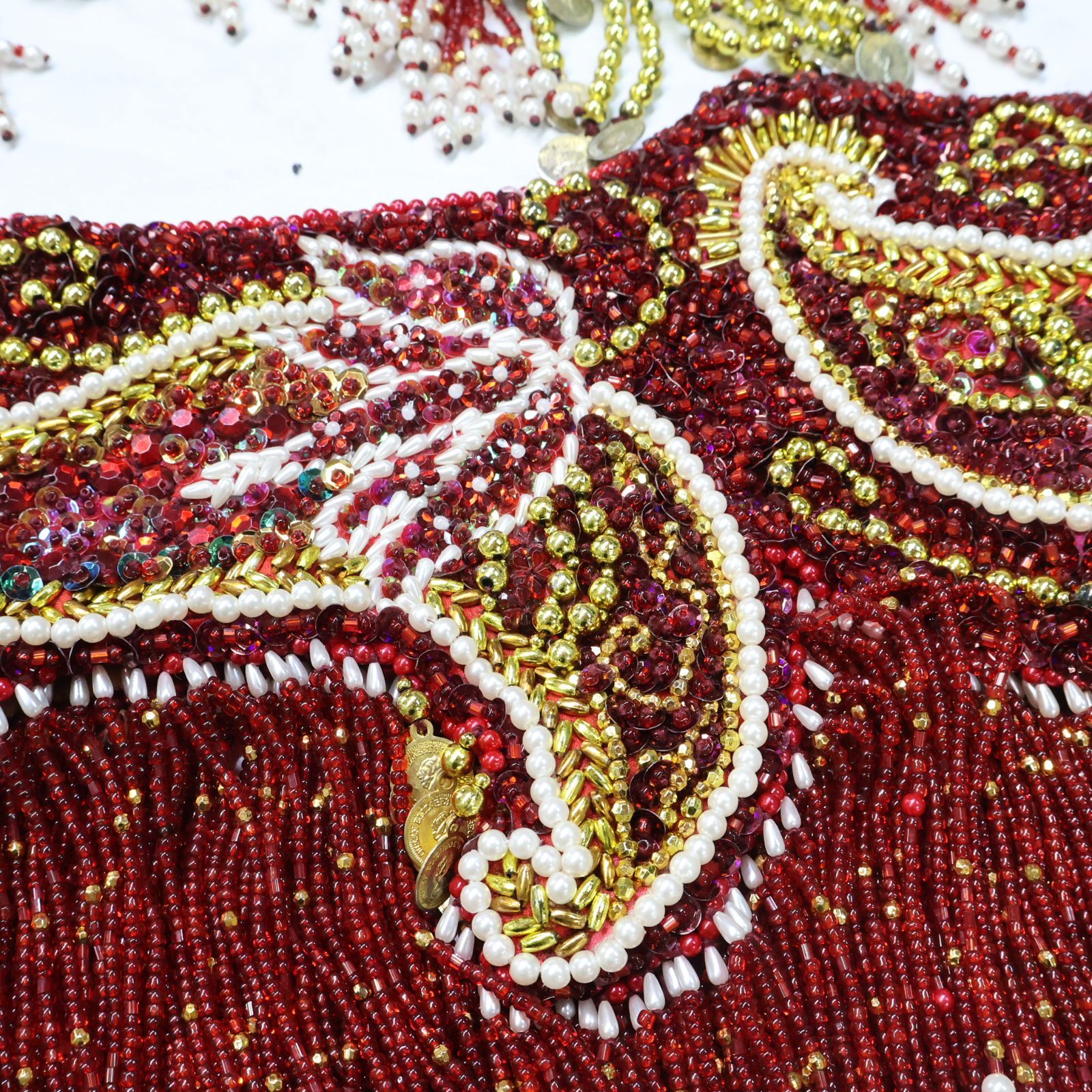 ベリーダンス用オリエンタル衣装】レッド スパンコールラメ ビーズ 花