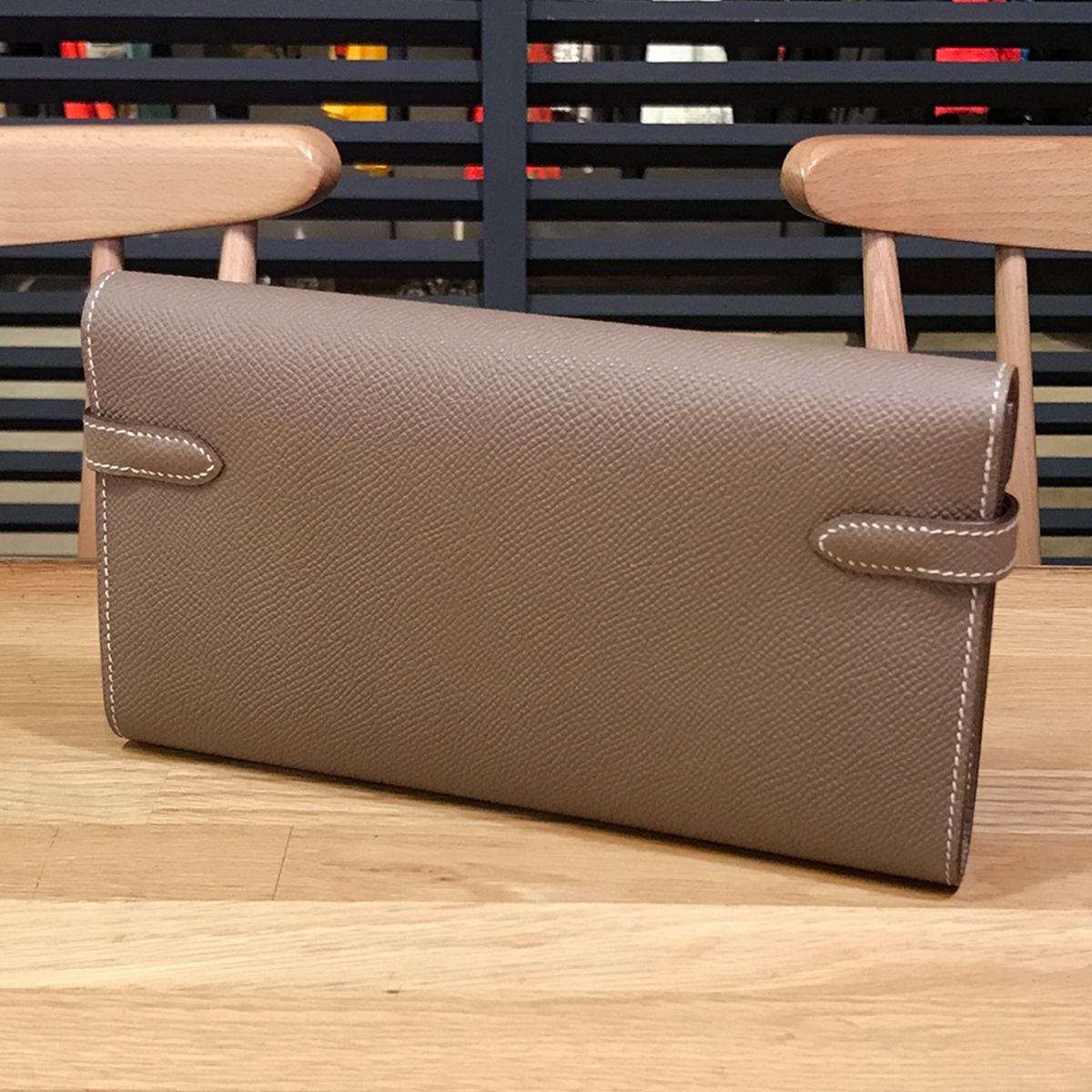 超美品 エルメス ケリーウォレット ロング エプソン エトゥープ D刻印 超美品】エルメス ケリーウォレット ロング エプソン エトゥープ