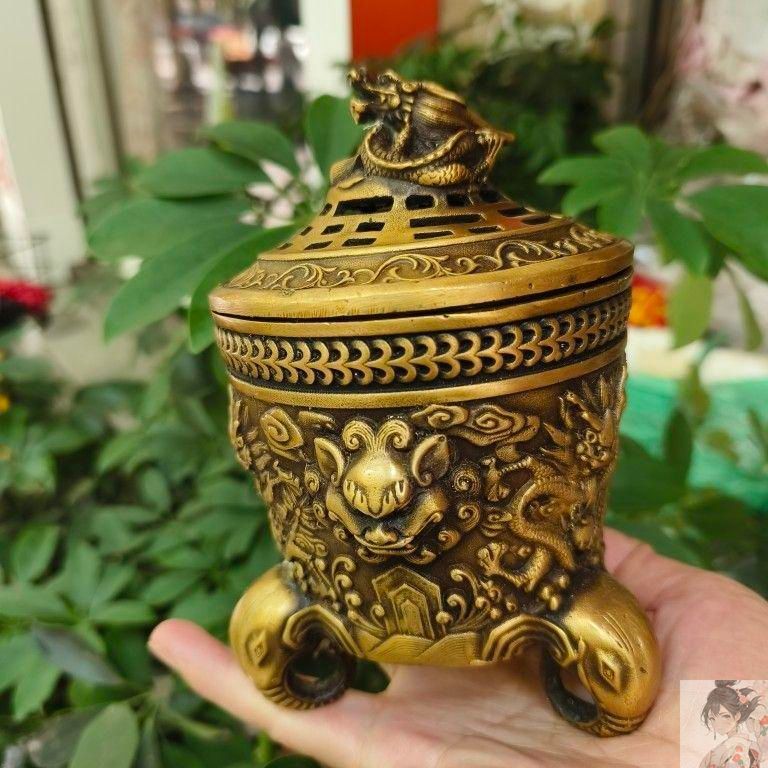 三足象耳 三面獅頭薫香炉 九龍聚宝盆香炉 装飾品 工芸品 美術品