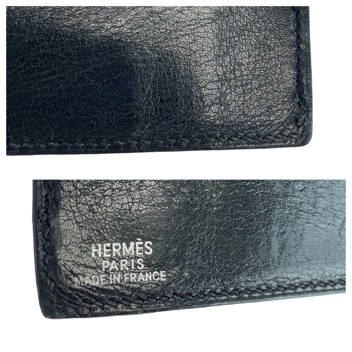 HERMES エルメス ヴィンテージ ブラック 黒 シェーブル 二つ折り財布 