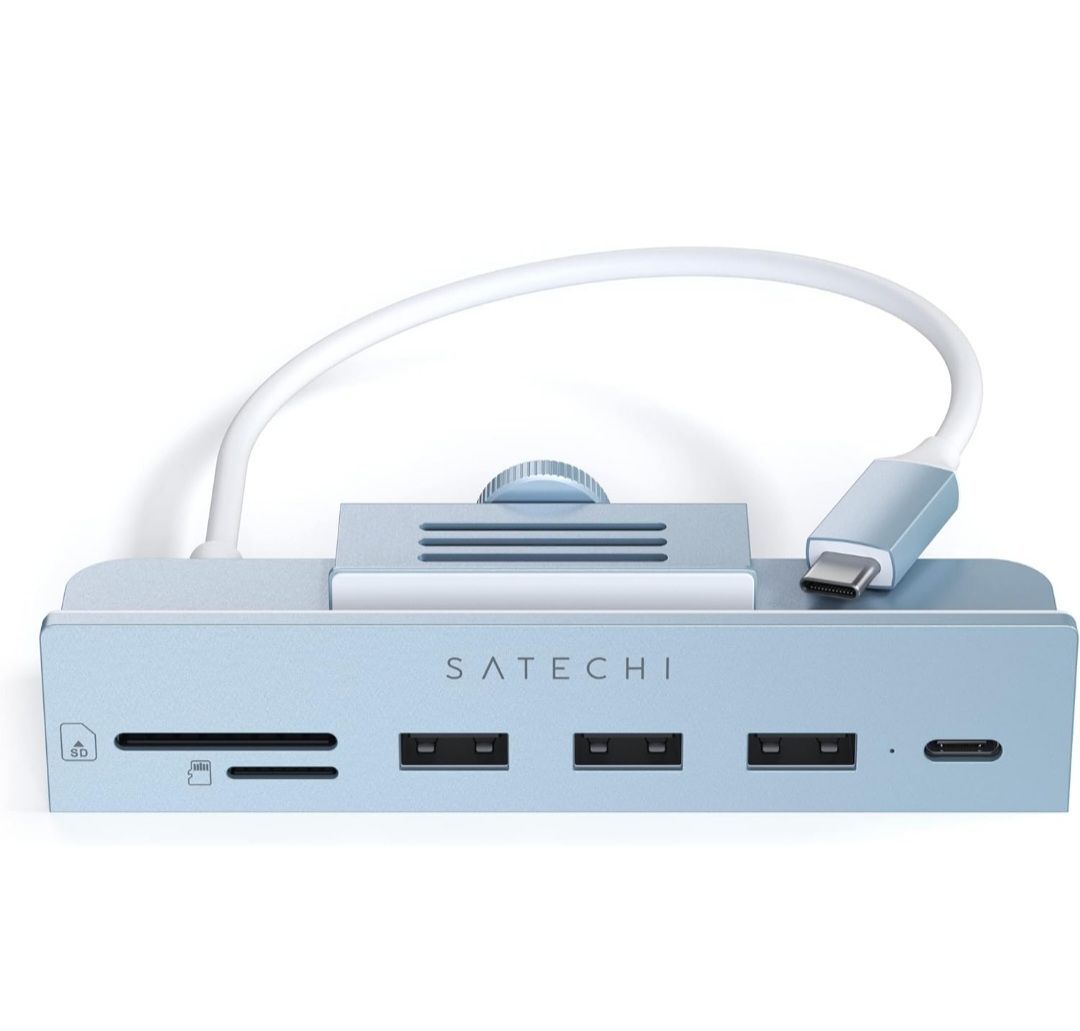 Satechi iMac 24インチ用 USB-C クランプハブ ブルー 2021|2025 iMac対応 USB-C データポート 3xUSB-A 3.0 Micro|SDカードリーダー USB ハブ Type-C