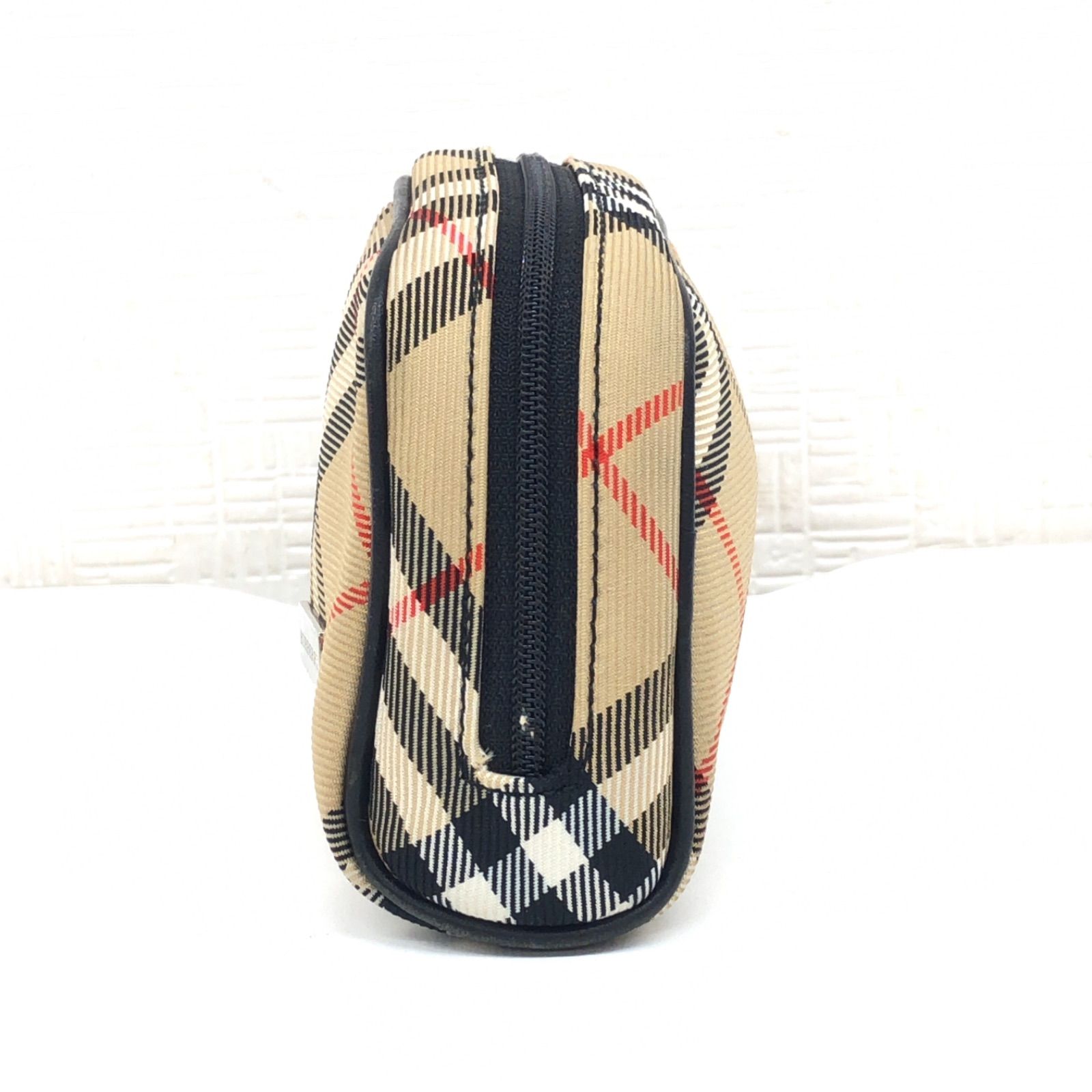 Burberry ノバチェック ポーチ ミニバッグ 牛革 メイクポーチ レザー BURBERRY バーバリー 本革 レザーパイピング ノバチェック