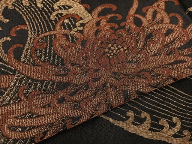 平和屋着物＃羽織 お召地 乱菊 立波文 黒地 金銀糸 正絹 逸品