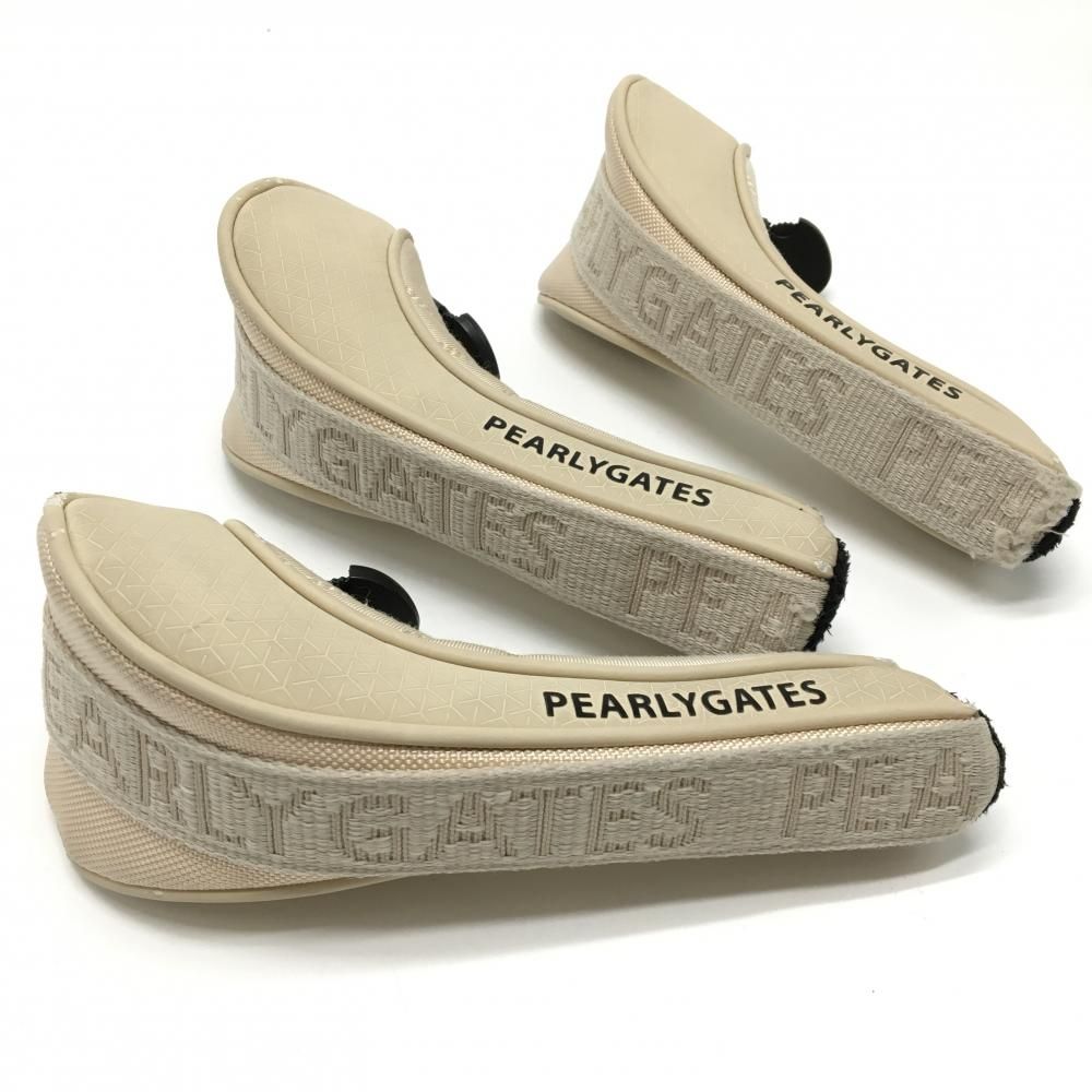 パーリーゲイツ ヘッドカバー 3点セット UT×3 ベージュ ロゴ ユーティリティゴルフ PEARLY GATES