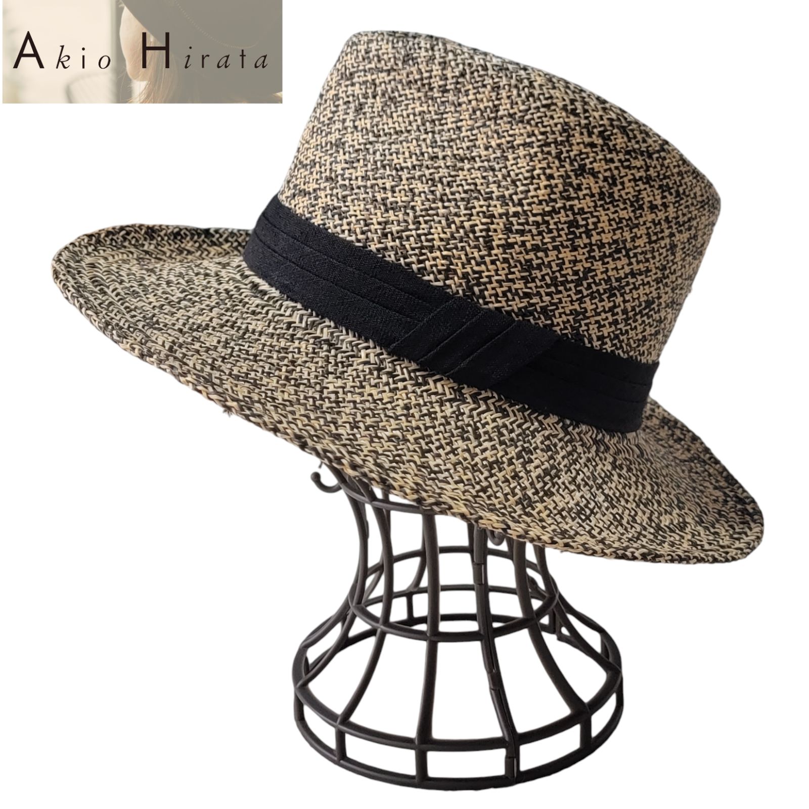 美品！Akio Hirata ヒラタアキオ 中折れ帽 花 ストロー 皇室御用達