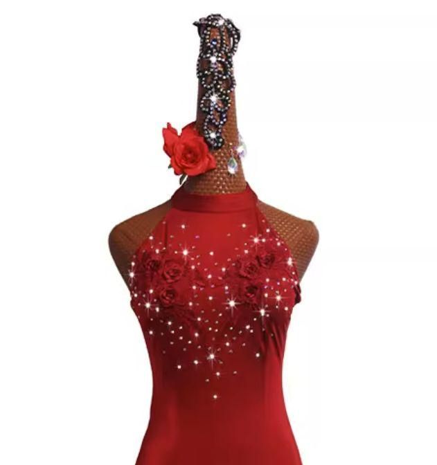 社交ダンスドレス モダンダンス 刺繍 フロート付 オーダーメイド