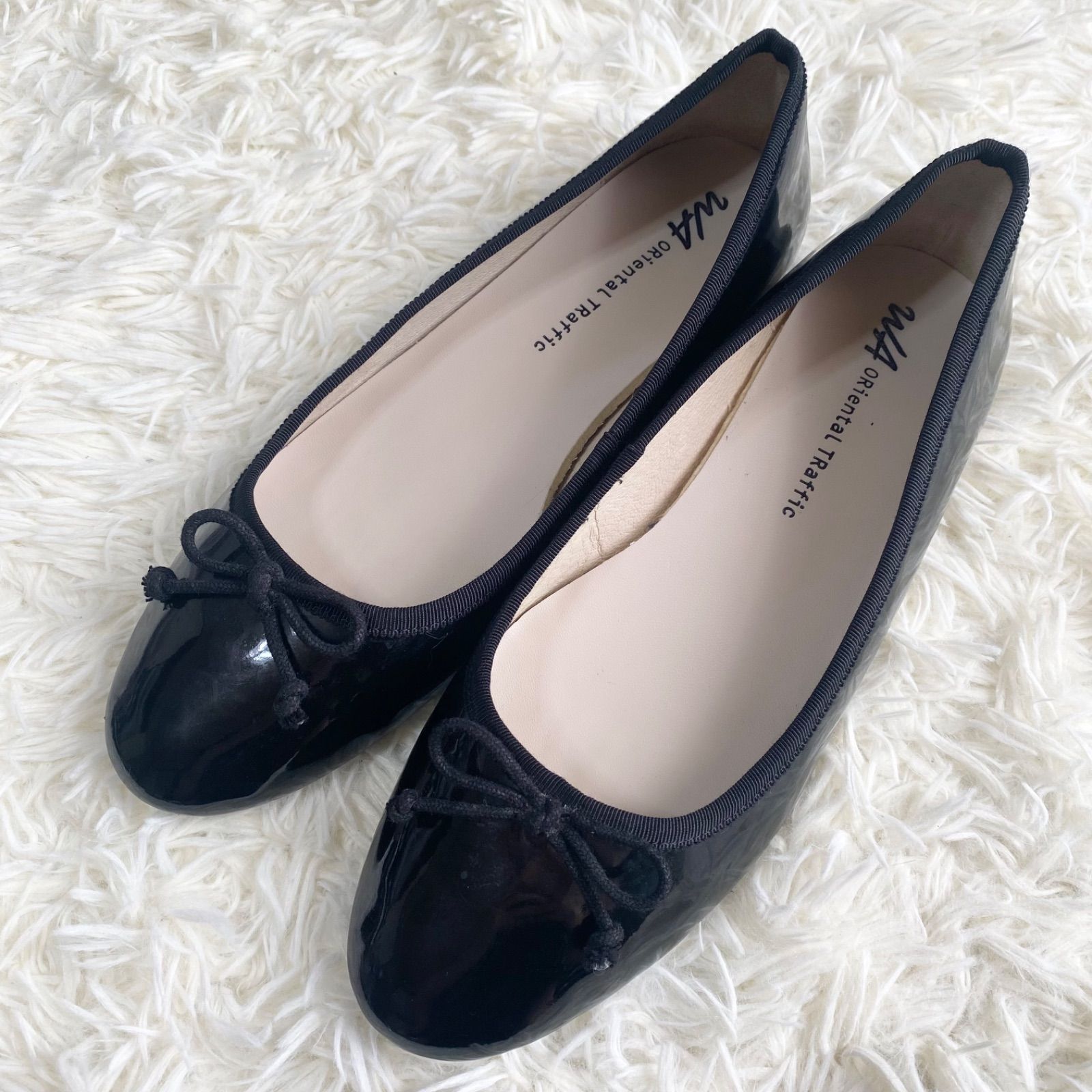 オリエンタルトラフィック エナメルリボンバレエシューズ 黒 40