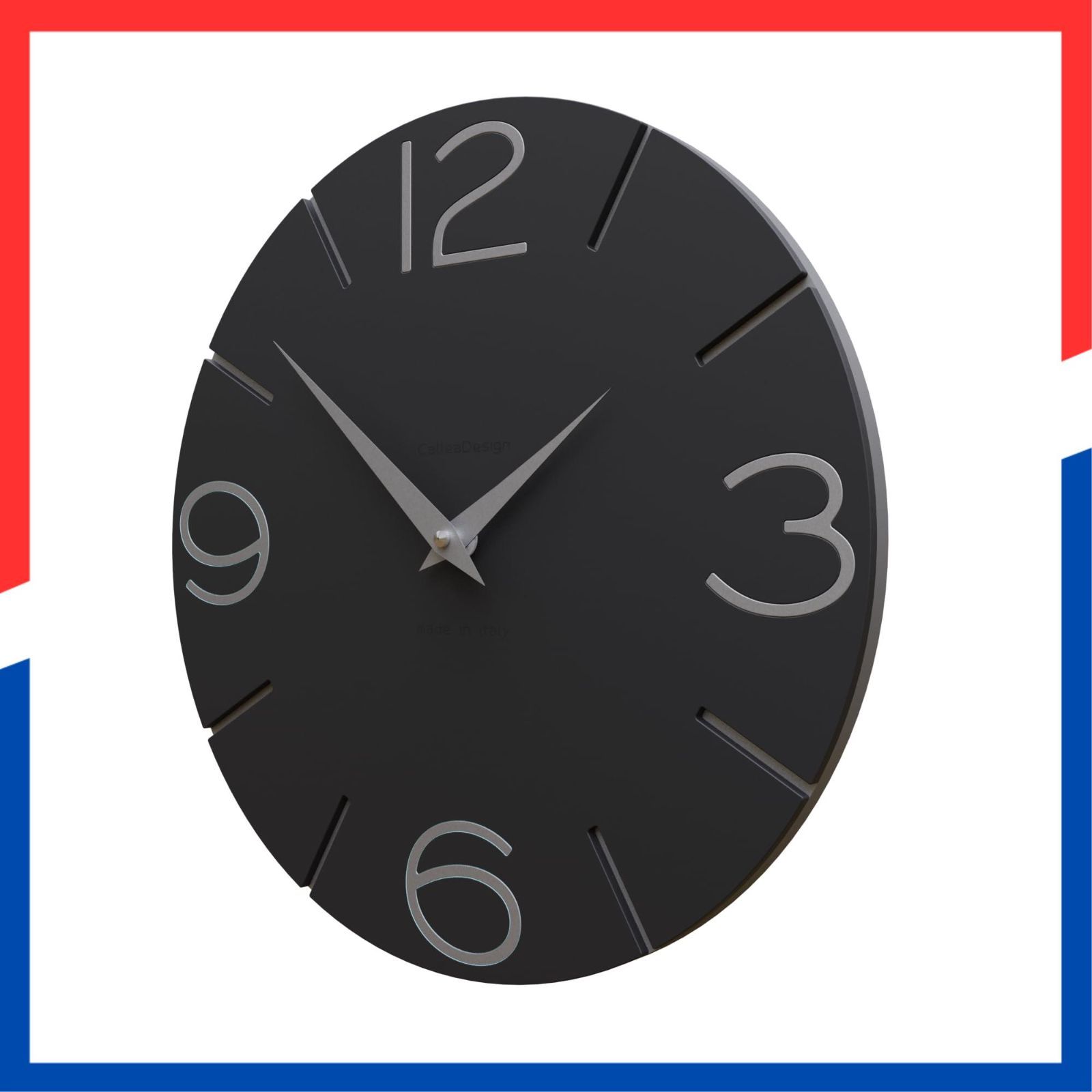 静音 木製 職人手作り 掛け時計 30x30cm イタリア製ミニマル SMILE おしゃれ CalleaDesign 35色から選べる 一生もの × 世界10カ国以上で愛される ギフト アルミニウムとブラック