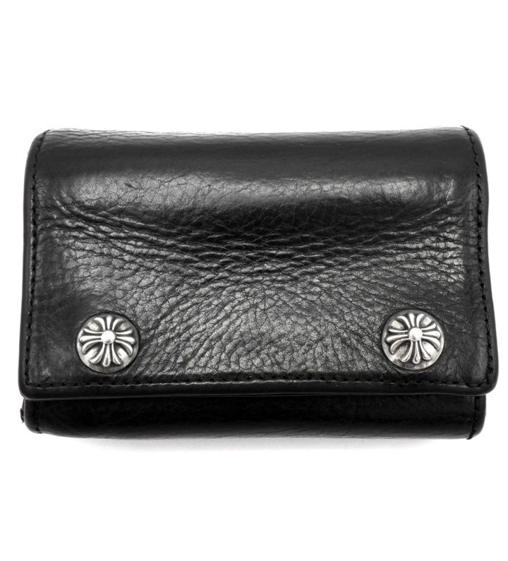 クロムハーツ CHROME HEARTS 3FOLD 3フォールド クロスボール ボタン レザー ウォレット 財布 44788