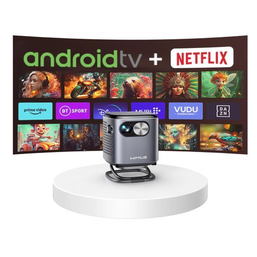 WiMiUSQ2プロジェクター小型 AndroidTV搭載|DLP|360度の天井投影|自動垂直台形補正|短焦点|静音|防塵 屋外用|家庭用|5GWiFi|Bluetooth5.2|HIFIスピーカーminiモバイルホームシアター