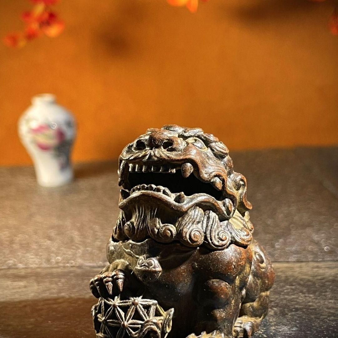 瑞獣香炉 鉄器 文房具 茶道具 重厚 極細工 工芸品 美術品 茶寵の置物 K8683 銅製 双獣耳 香炉 重さ約1550.4g 置物 銅器 合箱 香道具
