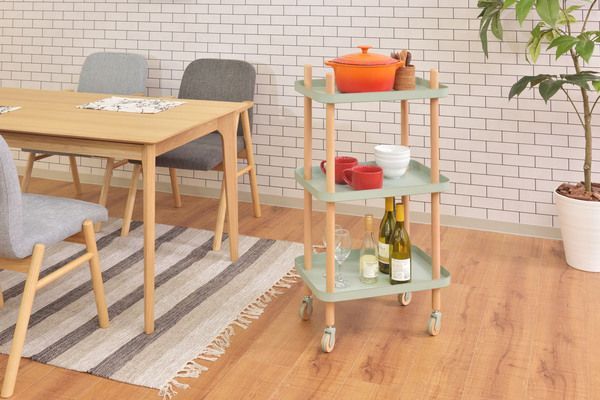 ROOMESSENCE(東谷)木製マルチワゴン3段ビーチ材スチールワゴン