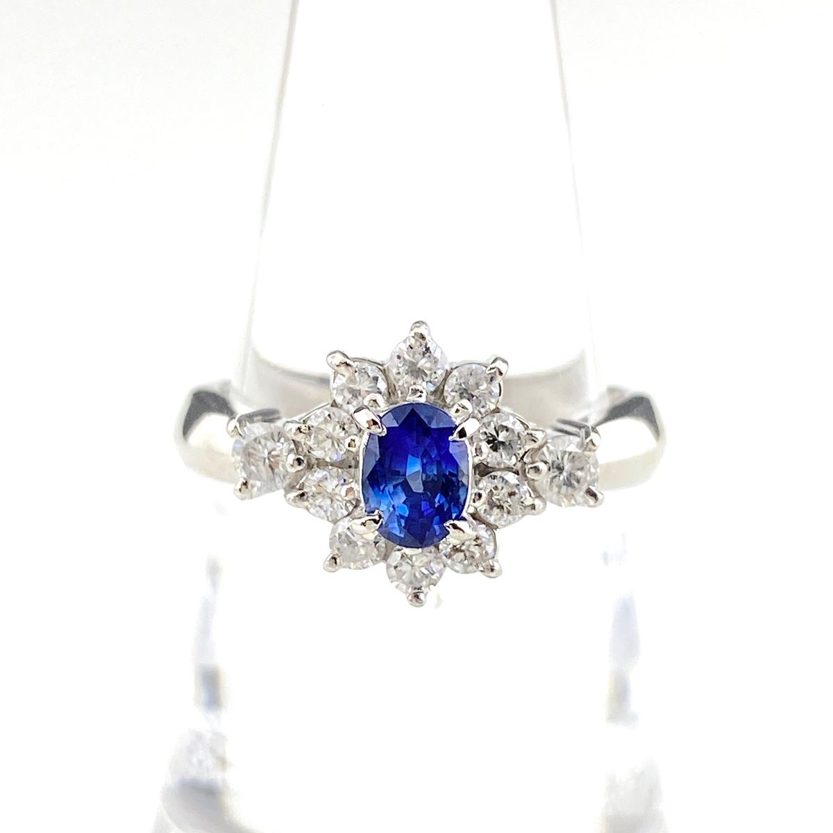 サファイア デザインリング プラチナ 指輪 メレダイヤ リング 12.5号 Pt900 サファイア ダイヤモンド レディース