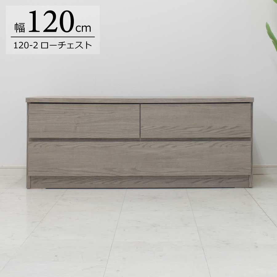 チェスト 120-2段ローチェスト 奥衣類収納 クローゼットチェスト 引出三ツ引 タンス プリント強化紙 完成品 グレー色 おしゃれ 2段 省スペース 国産 収納タンス 木製 北欧モダン シンプル 収納家具 引き出し スライドレール 大川家具