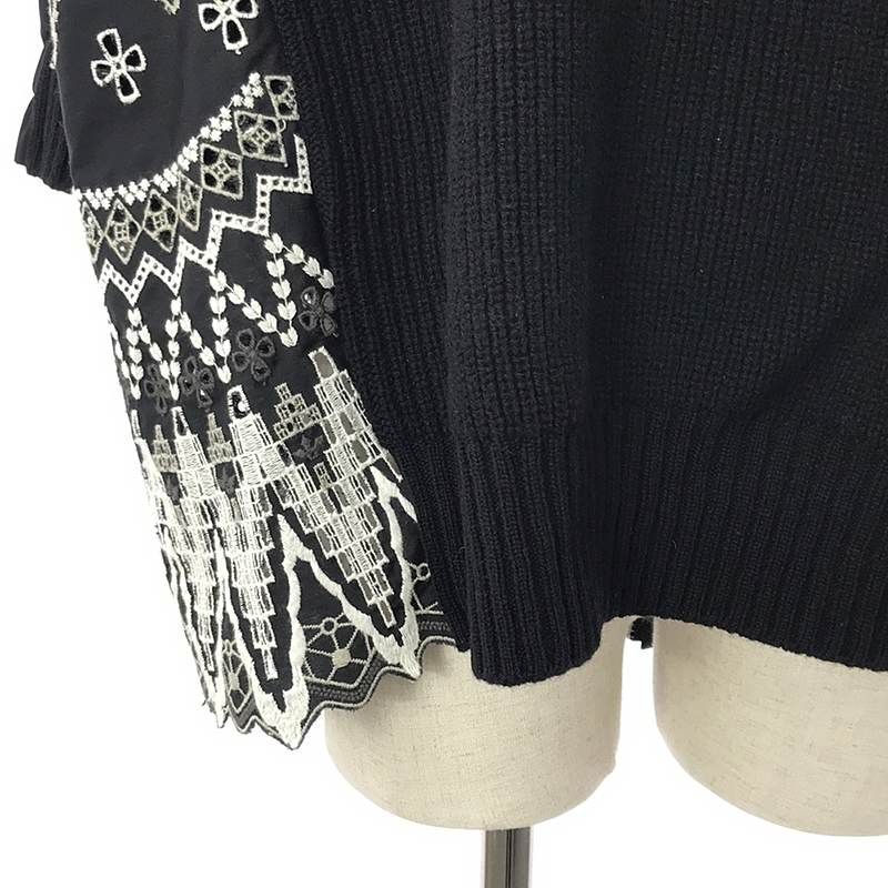 sacai / サカイ | Fair Isle Knit Pullover ギャザースリーブ ブラウス | 3 | ブラック/ホワイト | レディース sacai / サカイ | Fair Isle Knit Pullover ギャザースリーブ ブラウス