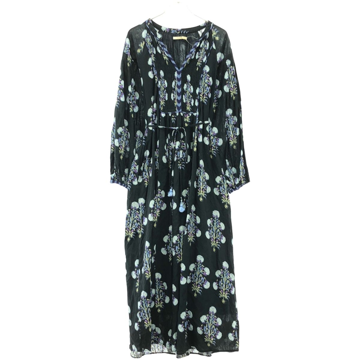 ne Quittez pas ヌキテパ Cotton Jacquard Marig Print Shirring Dress ジャガードワンピース 010441GH1 ブラック S