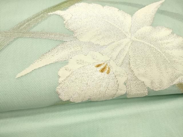 平和屋着物＊夏物 九寸名古屋帯 草花文 金銀糸 正絹 逸品 DAAX0518cm